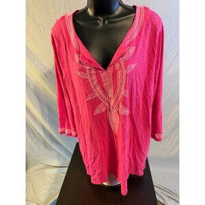 Talbots Pink Boho Style Tunic Top Shirt Blouse Womens Plus Size 2X Vneck